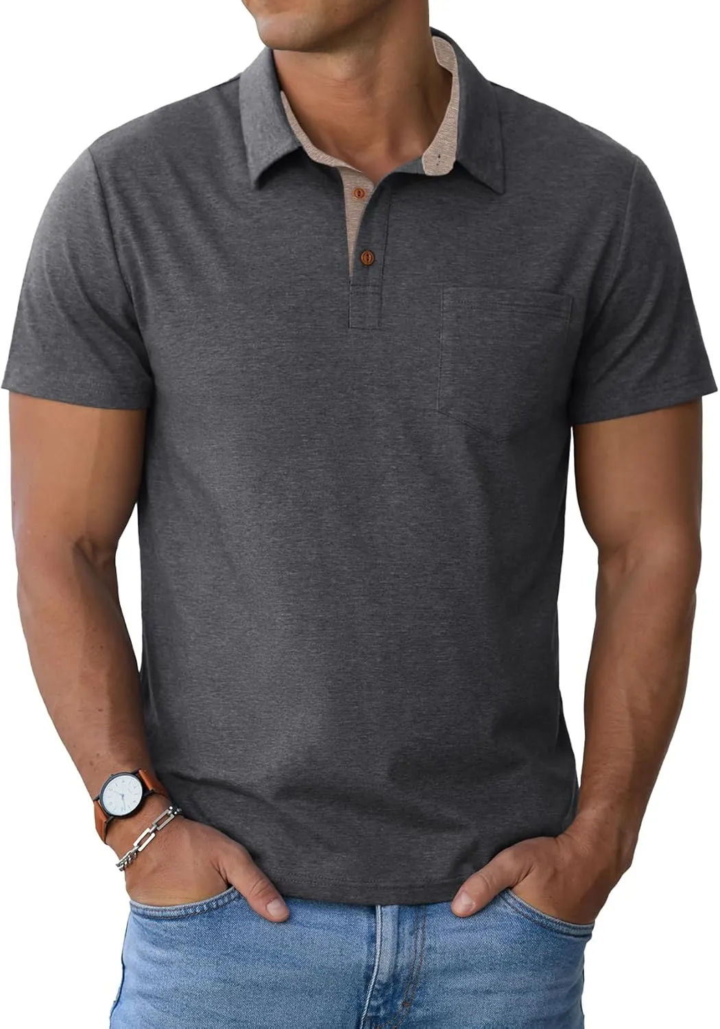 Sailwind Men's Cotton Polo Shirts Short Sleeve Casual Summer Shirts Classic Collared Golf Shirt with Pocket