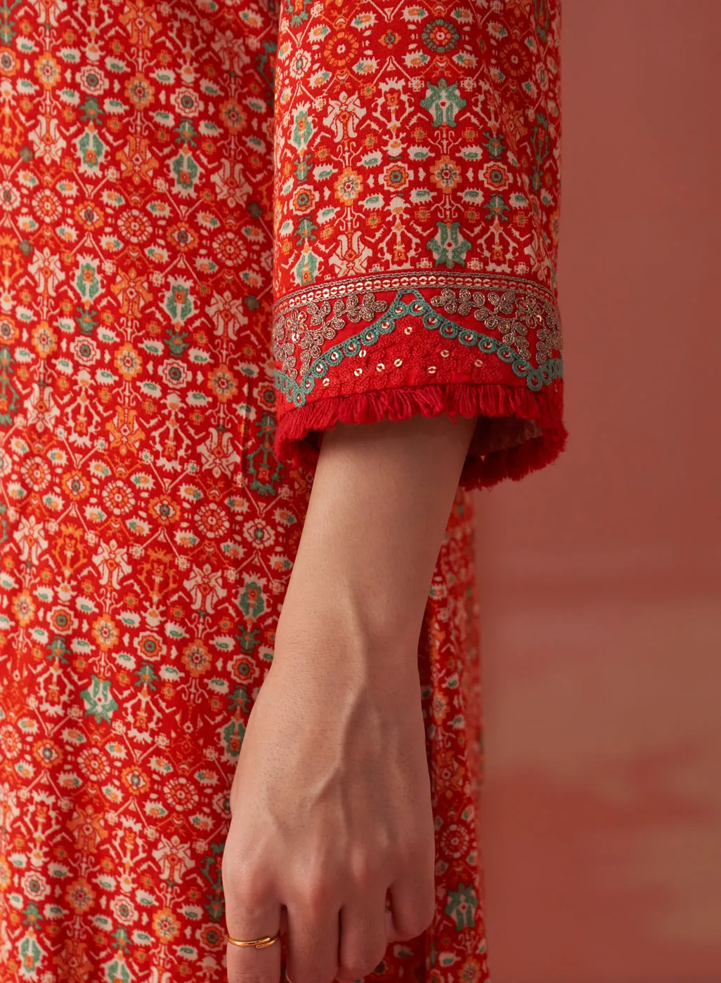 Sofia Bright Red Printed Rayon Co-ord Set for Women