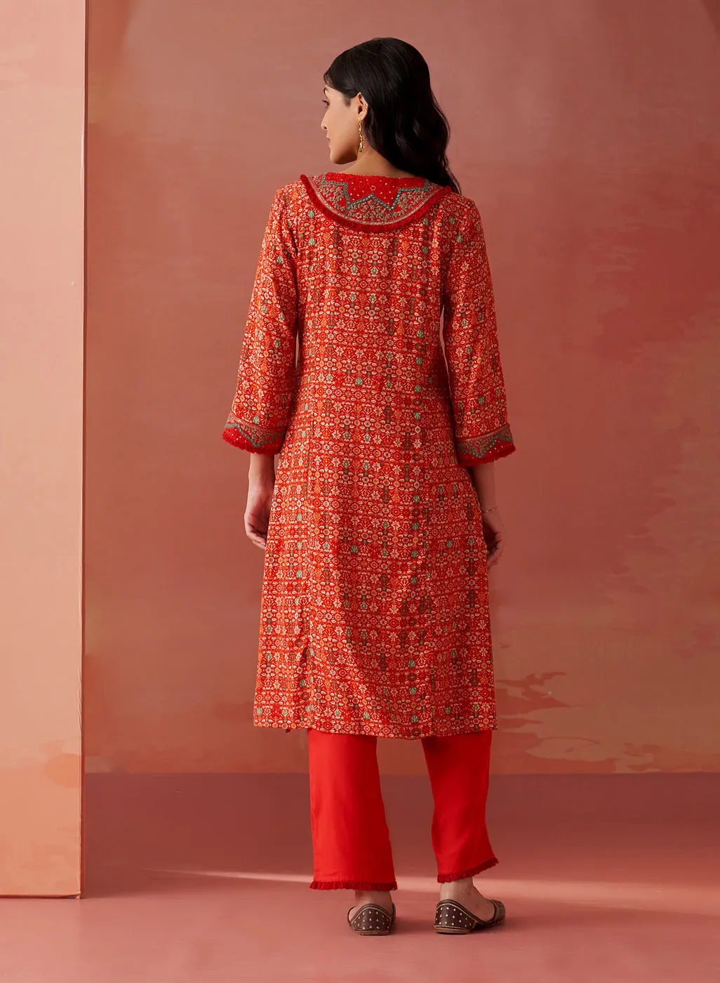 Sofia Bright Red Printed Rayon Co-ord Set for Women