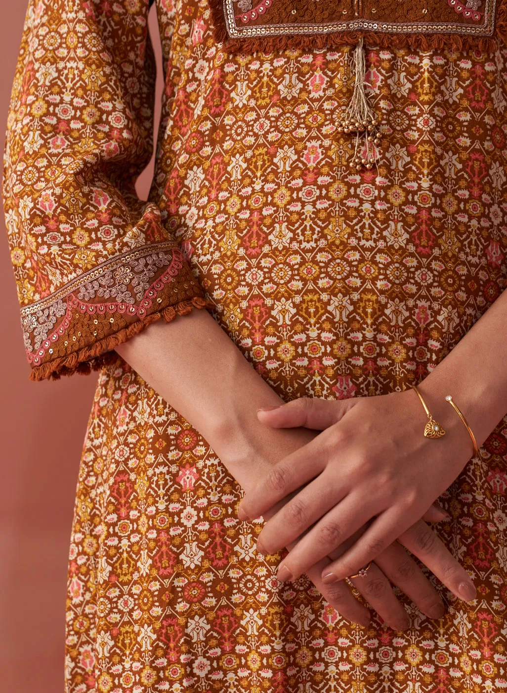 Sofia Ochre Printed Rayon Co-ord Set for Women