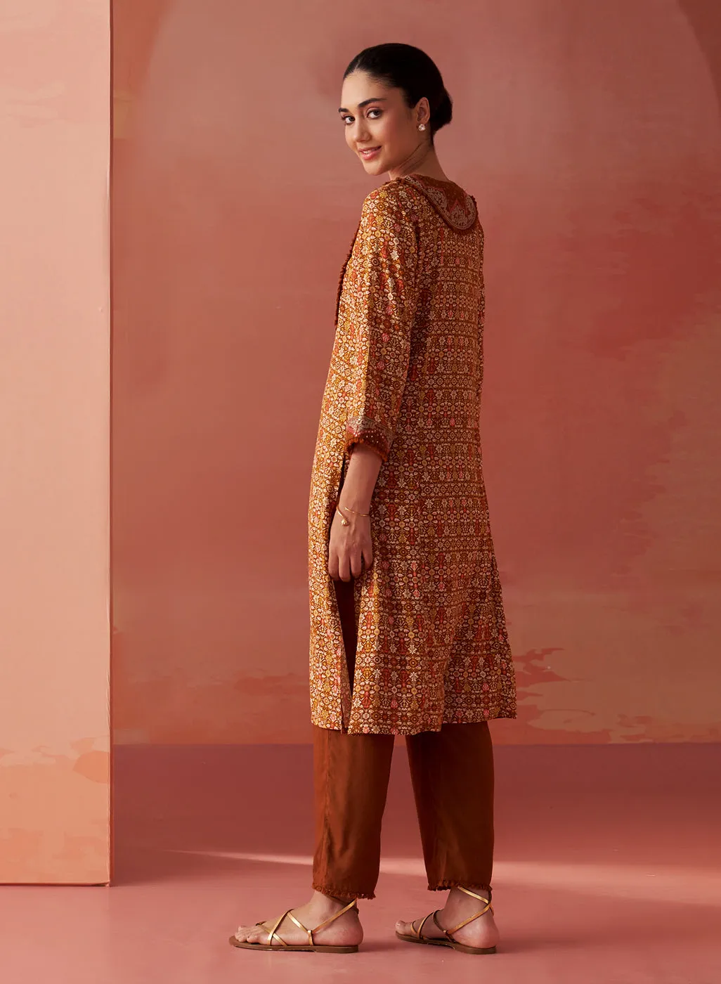 Sofia Ochre Printed Rayon Co-ord Set for Women