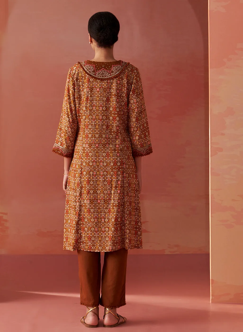 Sofia Ochre Printed Rayon Co-ord Set for Women