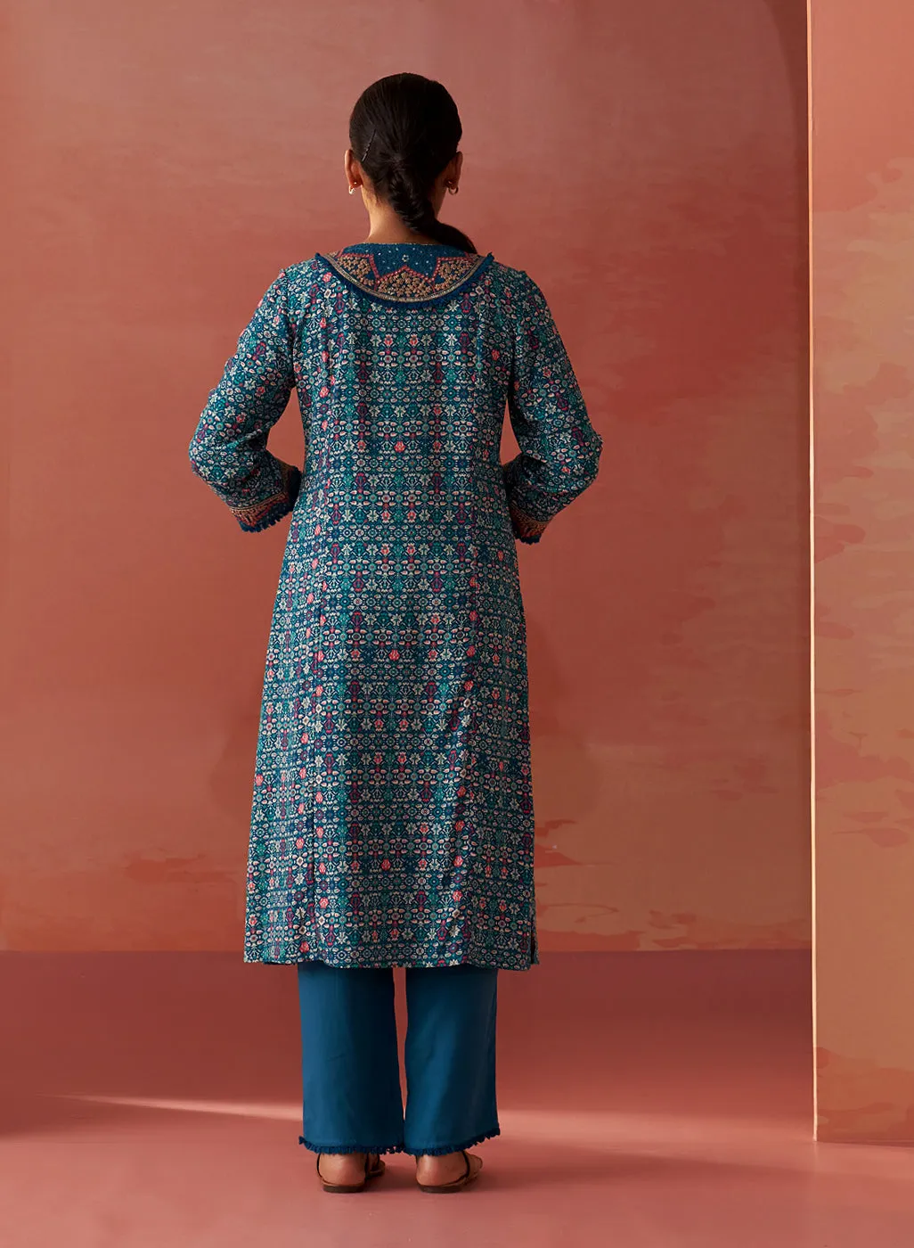 Sofia Teal Blue Printed Rayon Co-ord Set for Women