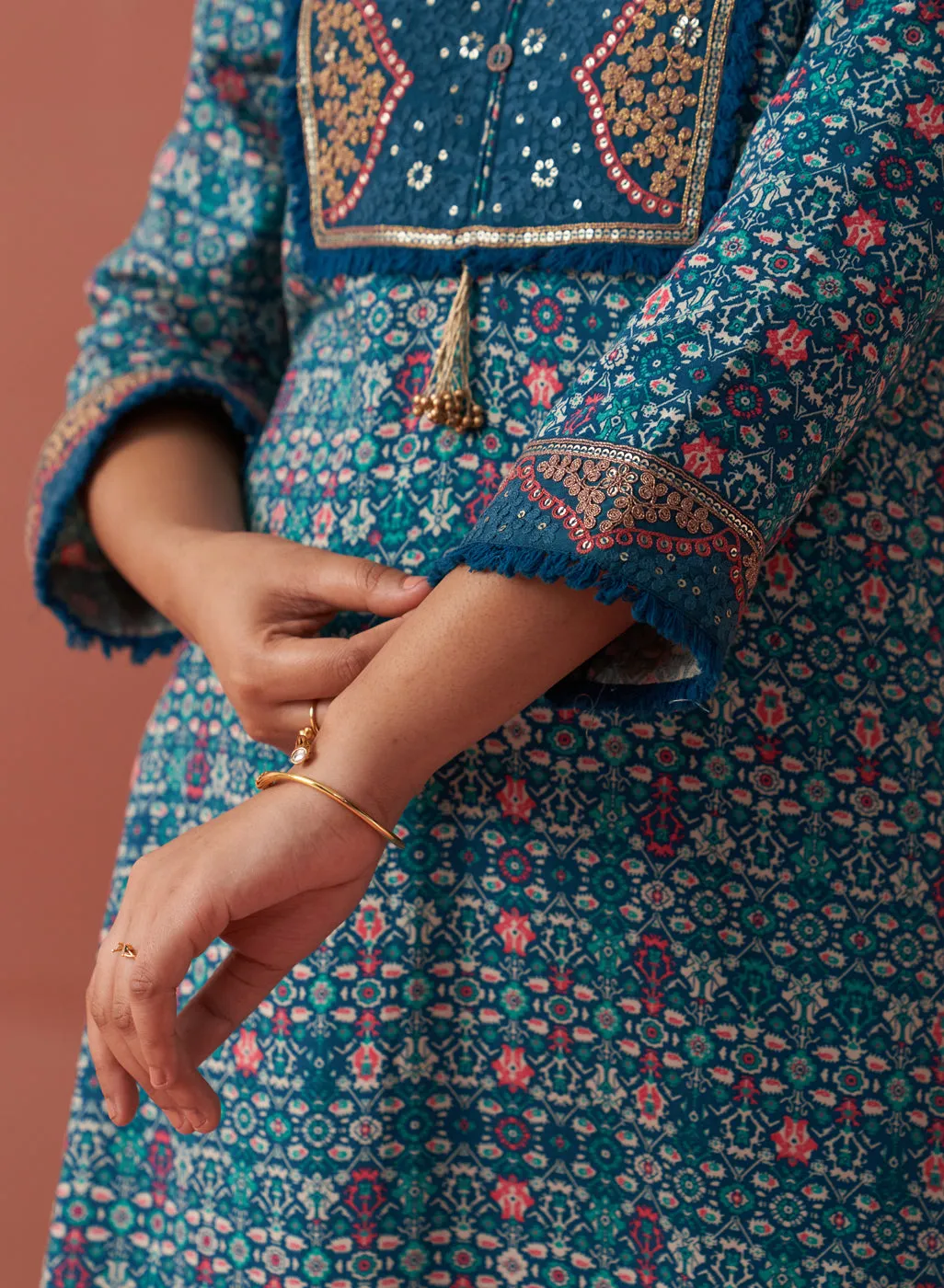 Sofia Teal Blue Printed Rayon Co-ord Set for Women