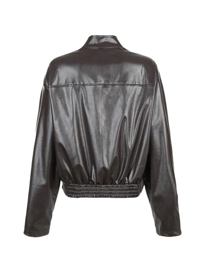 Solid Collar Neck Leather Motorcycle Jacket