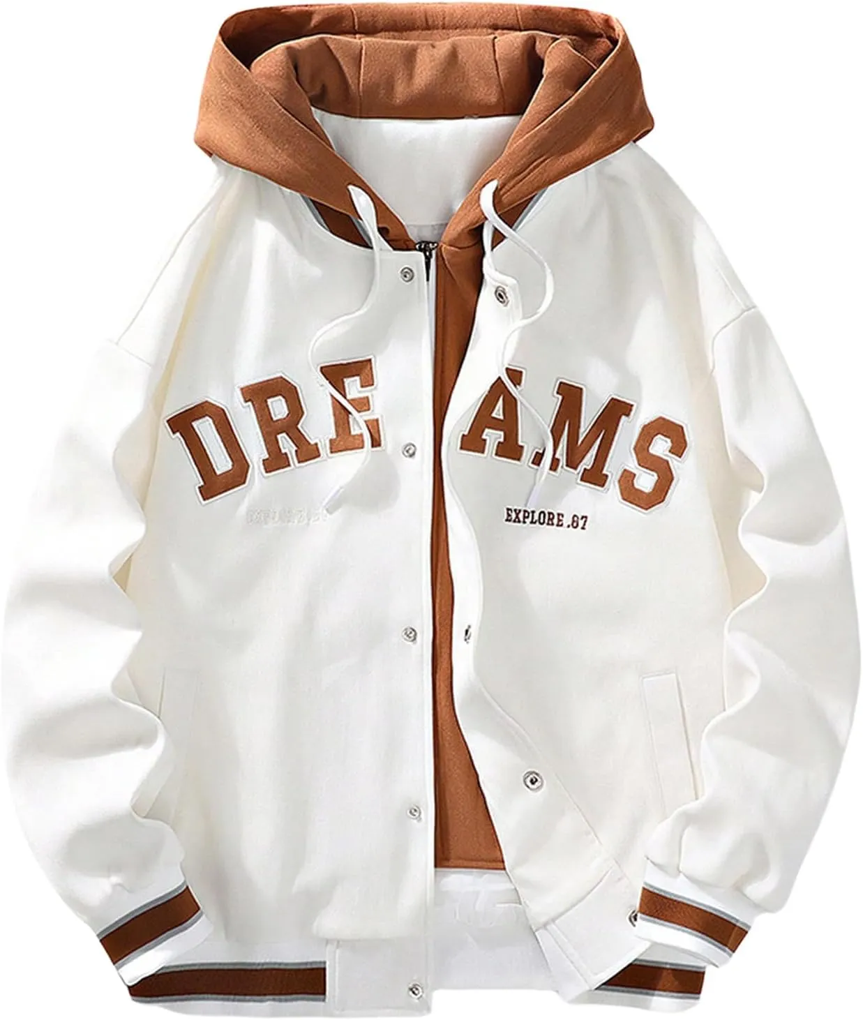 SOLY HUX Men's Casual 2 in 1 Hoodie Jackets Bomber Jacket Hooded Zipper Snap Long Sleeve Baseball Jackets
