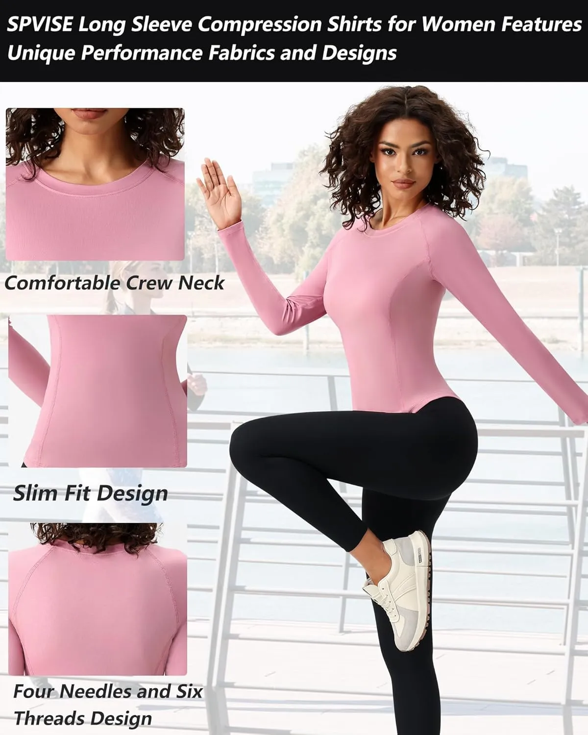 SPVISE Long Sleeve Compression Shirts for Women Workout Tops Cool Dry Breathable Yoga Running Hiking T-Shirt Fitted Basic Top