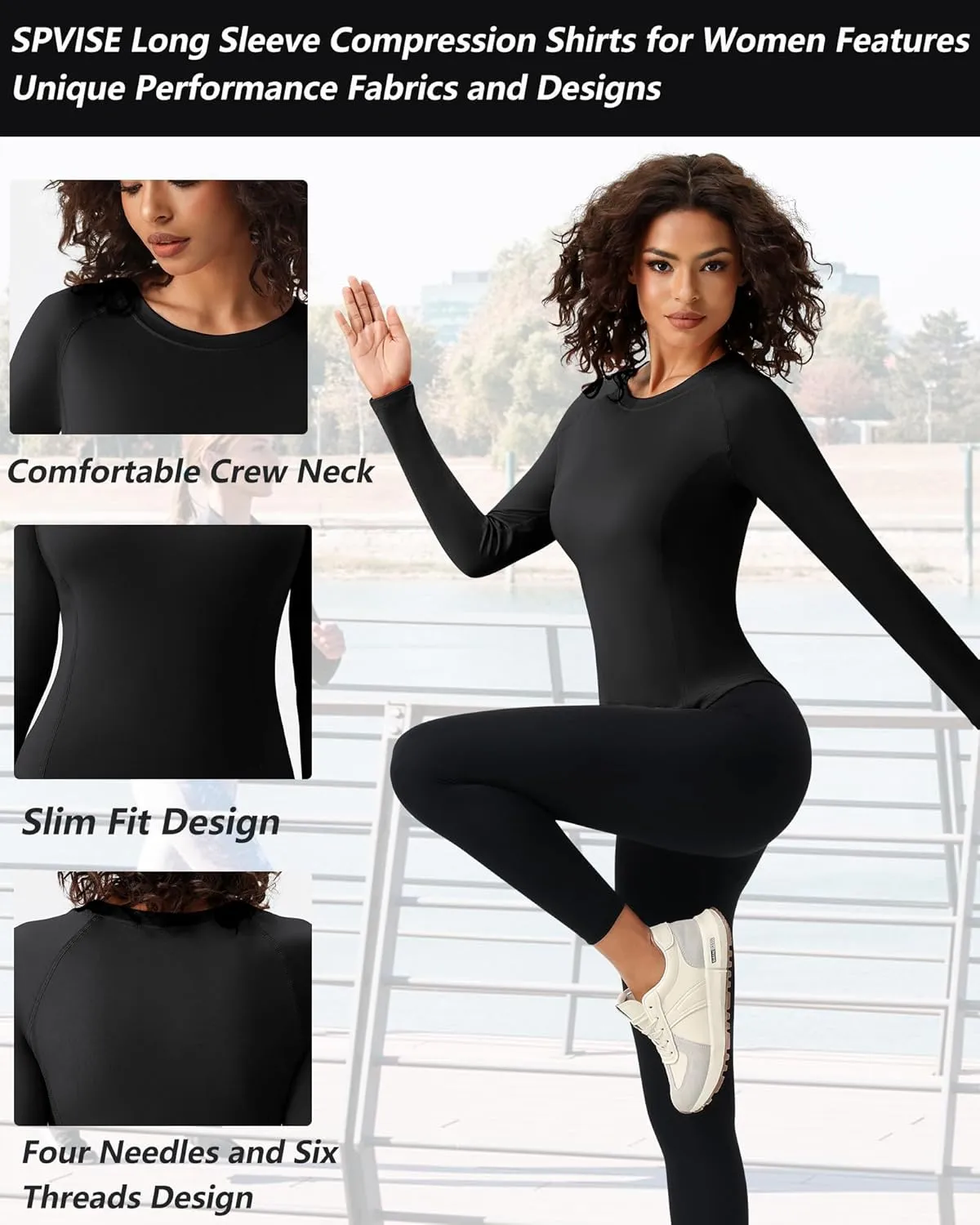 SPVISE Long Sleeve Compression Shirts for Women Workout Tops Cool Dry Breathable Yoga Running Hiking T-Shirt Fitted Basic Top