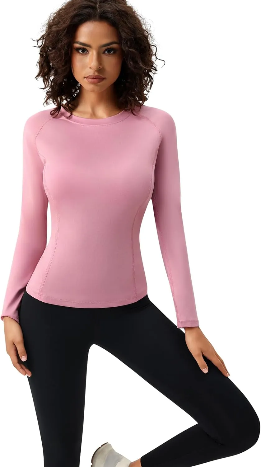 SPVISE Long Sleeve Compression Shirts for Women Workout Tops Cool Dry Breathable Yoga Running Hiking T-Shirt Fitted Basic Top