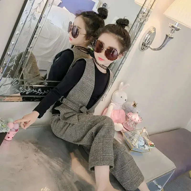 Teenage Girls Clothing Set 12 13 14 Years 2024 Fall Plaid Vest T-shirts Pants 3pcs Suit for Girls Clothes