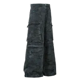 Urban Camo Wide Leg Denim Cargo  Pants