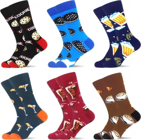 WeciBor Men's Funny Novelty Colorful Patterned Cotton Casual Crew Socks 6 Pack