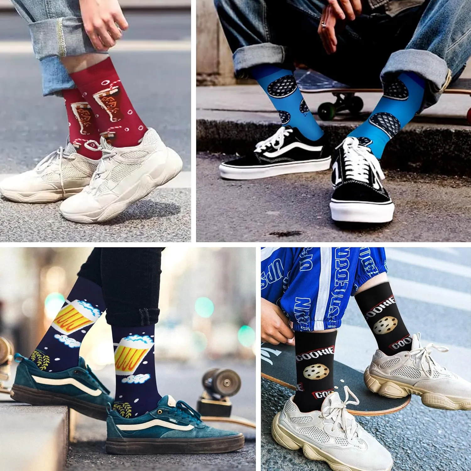 WeciBor Men's Funny Novelty Colorful Patterned Cotton Casual Crew Socks 6 Pack