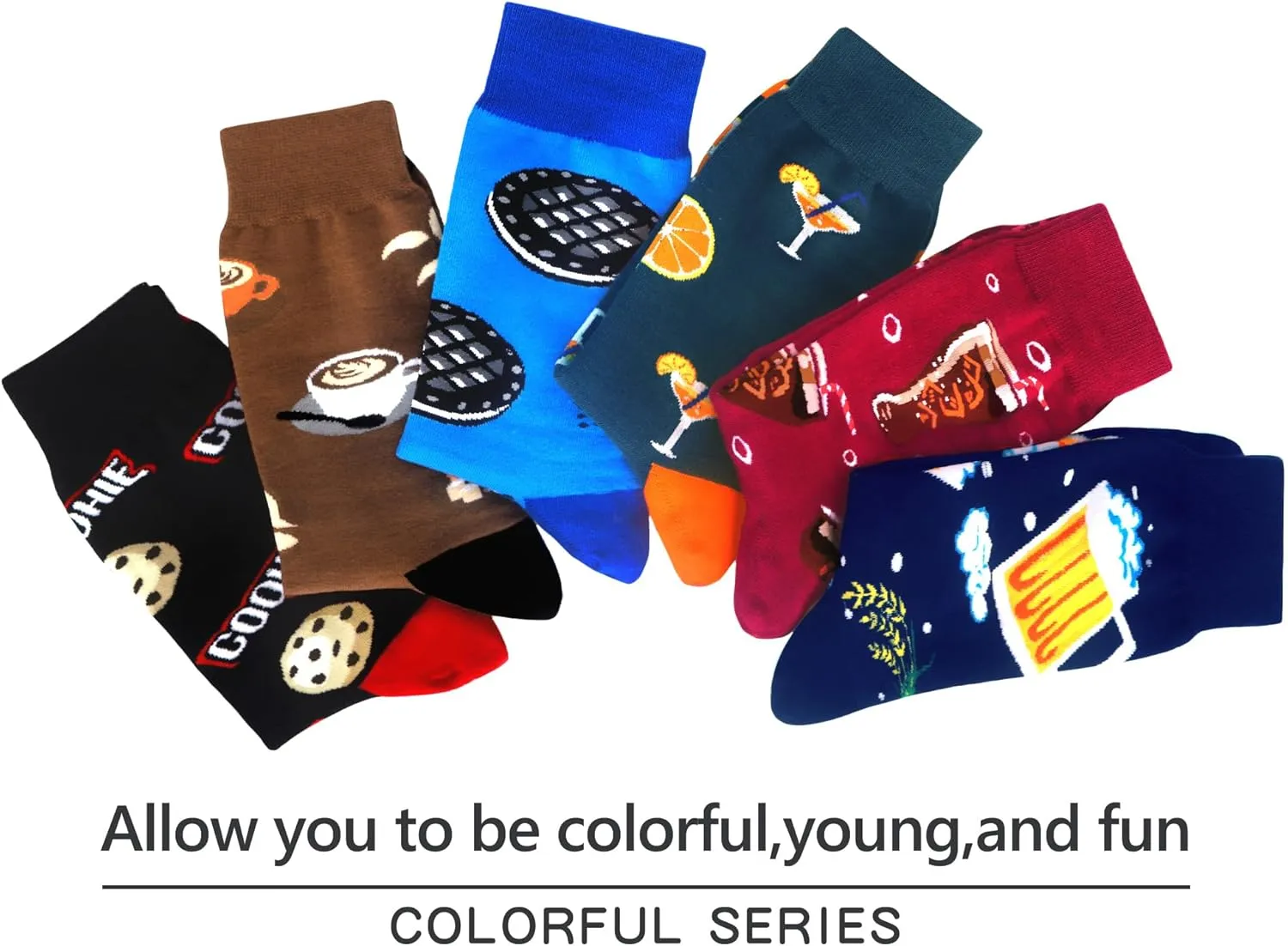WeciBor Men's Funny Novelty Colorful Patterned Cotton Casual Crew Socks 6 Pack