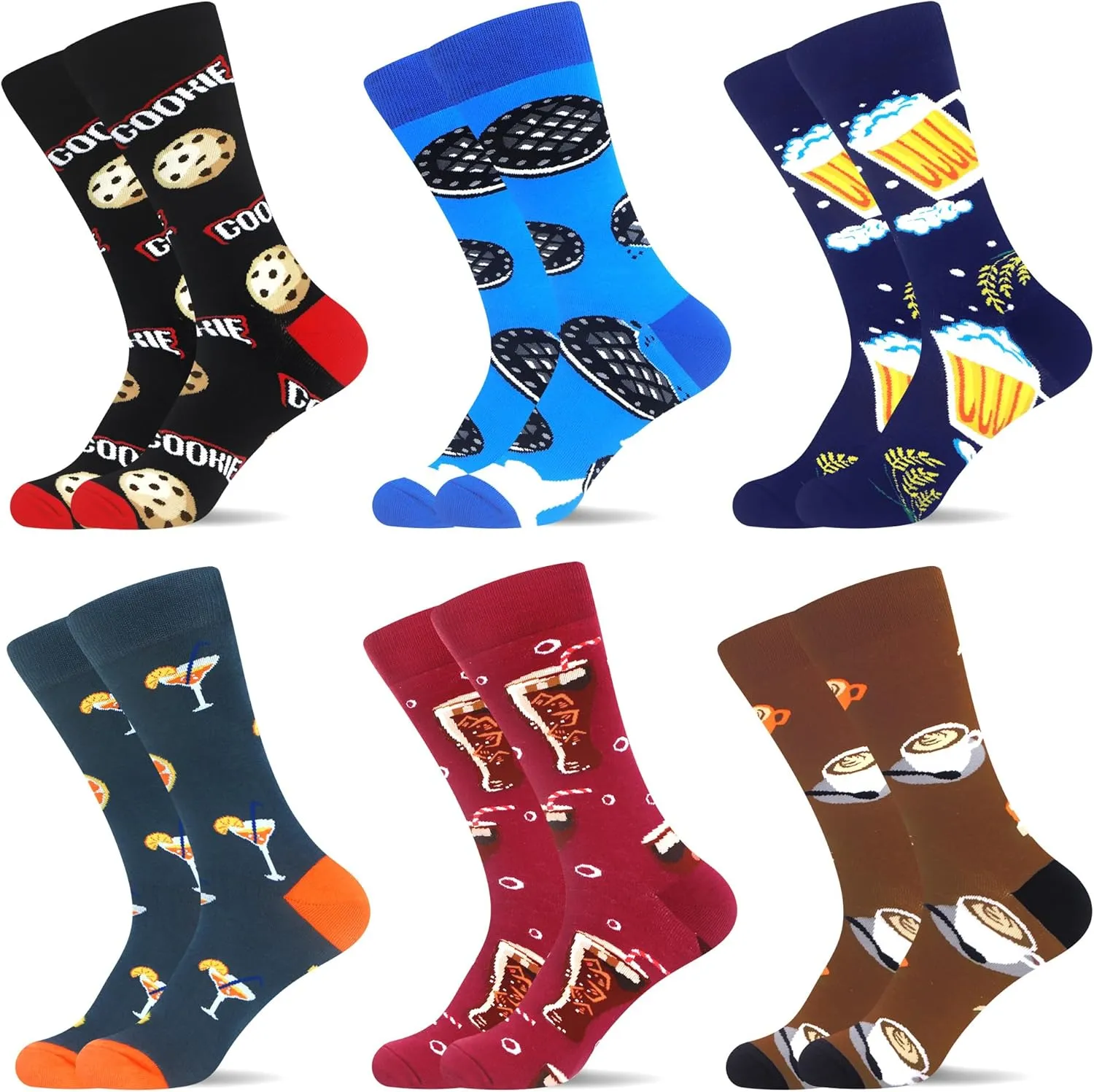 WeciBor Men's Funny Novelty Colorful Patterned Cotton Casual Crew Socks 6 Pack