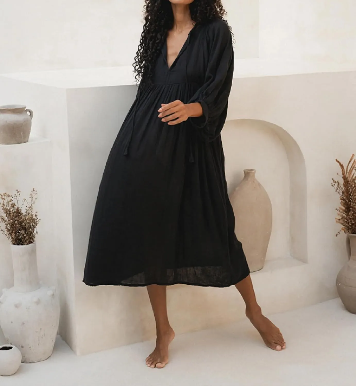 Women Boho Floral Long Dress Colorful Loose A-line Maxi Dress Long Puff Sleeve Flowy Shirt Dresses Beachwear