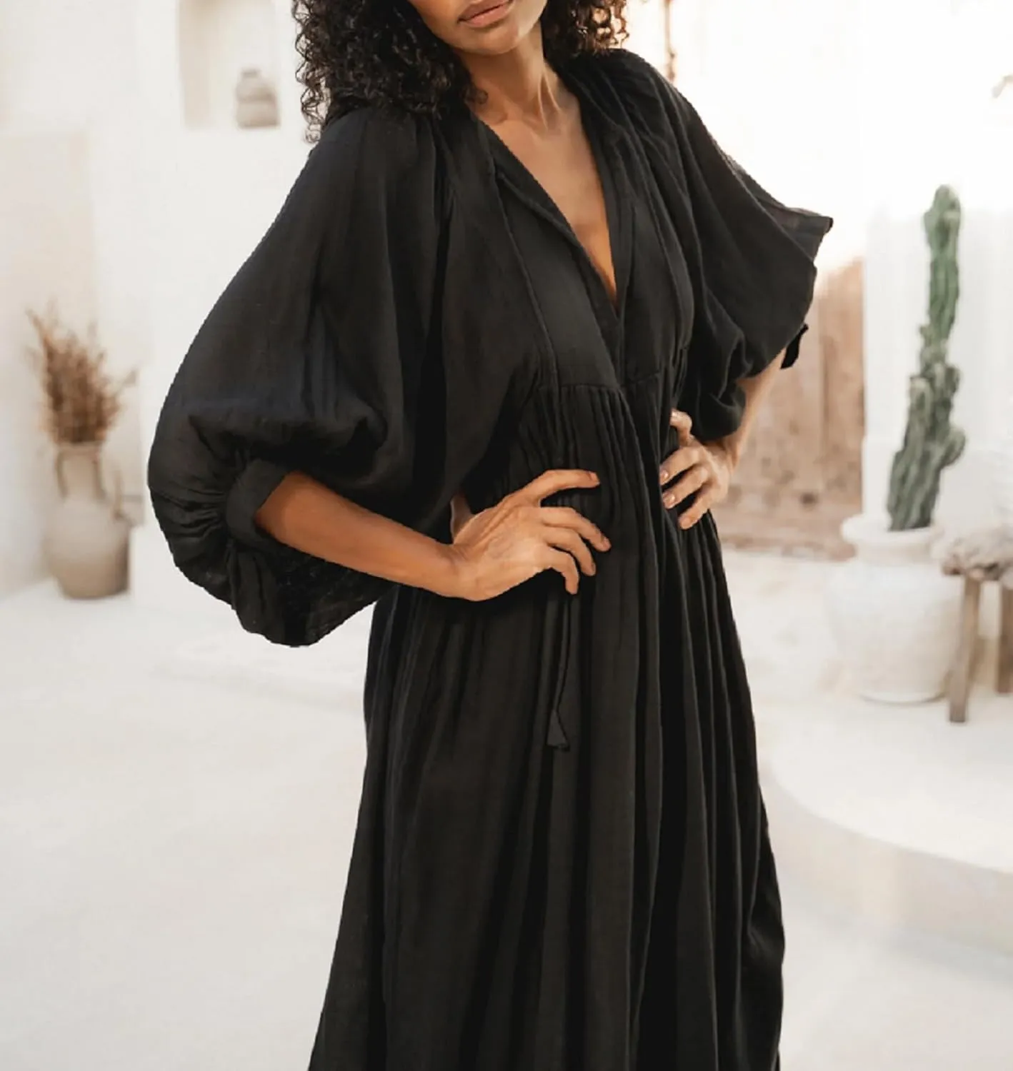 Women Boho Floral Long Dress Colorful Loose A-line Maxi Dress Long Puff Sleeve Flowy Shirt Dresses Beachwear