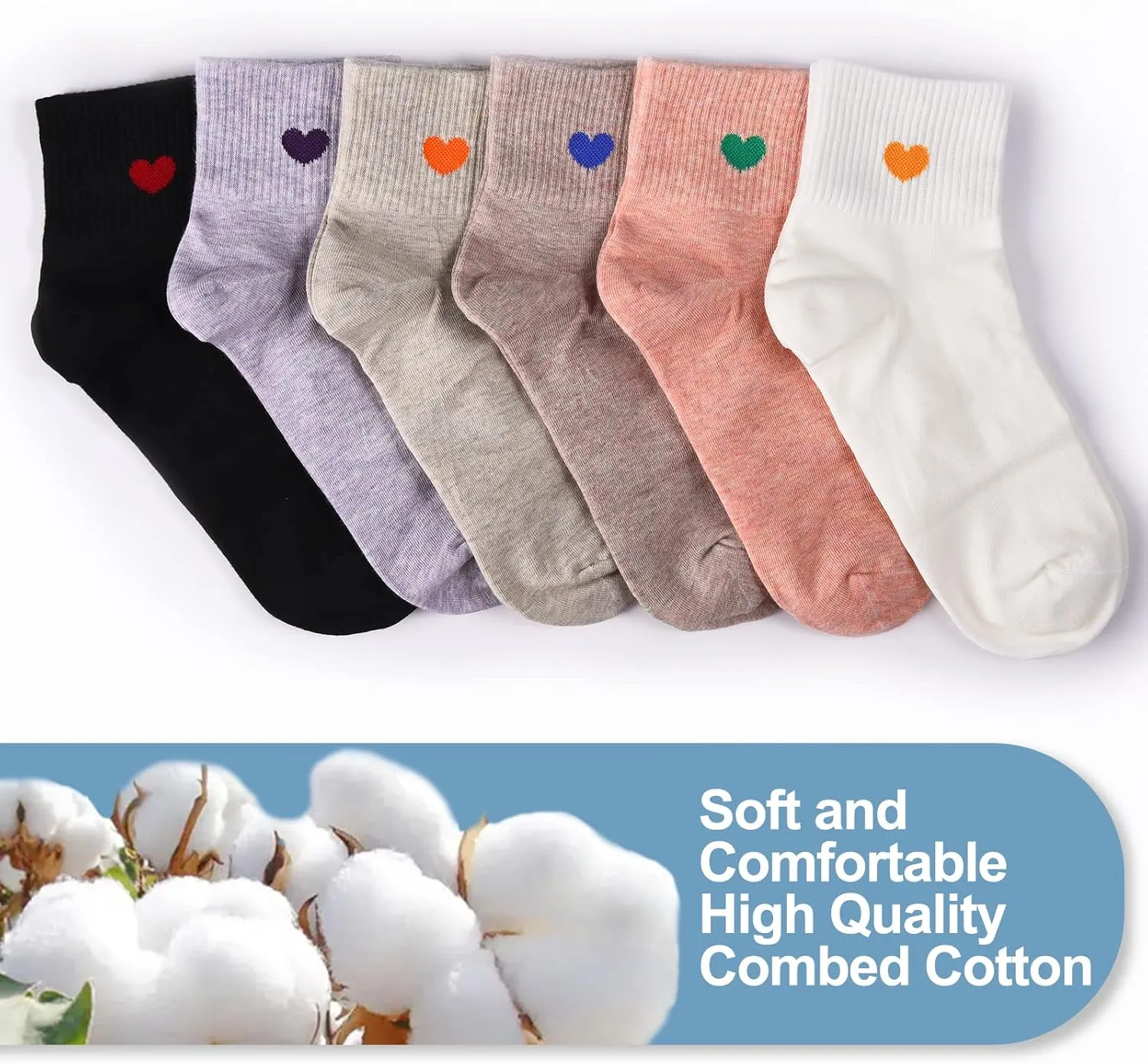 Women's Cute Ankle Crew Socks - Novelty Fun Heart Cotton Casual Athletic Running Socks 6Pairs With Gift Box
