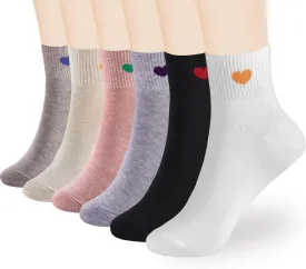 Women's Cute Ankle Crew Socks - Novelty Fun Heart Cotton Casual Athletic Running Socks 6Pairs With Gift Box
