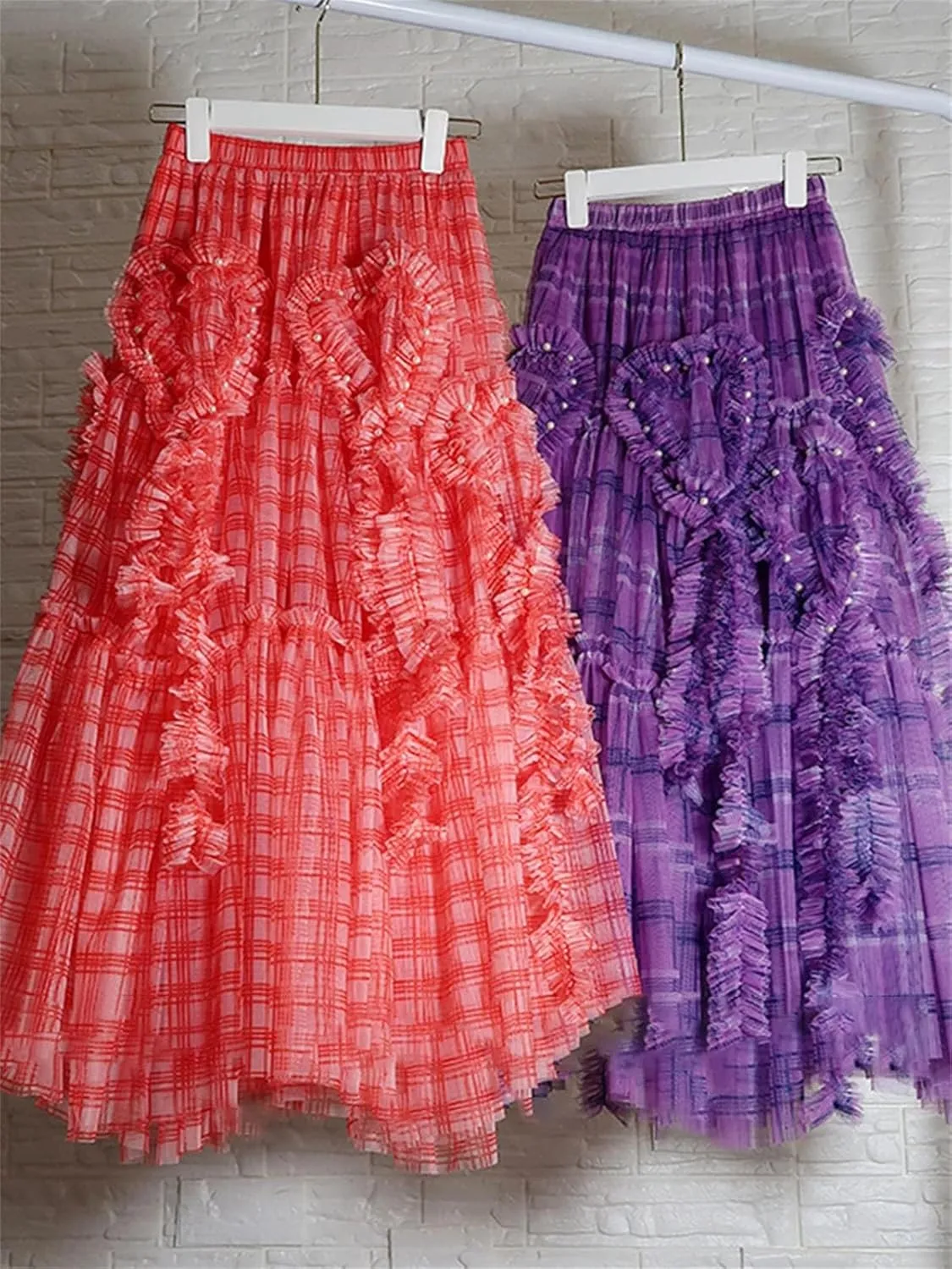 Women's French Pleated Mesh Skirt, Elastic Waist Spring A-Line