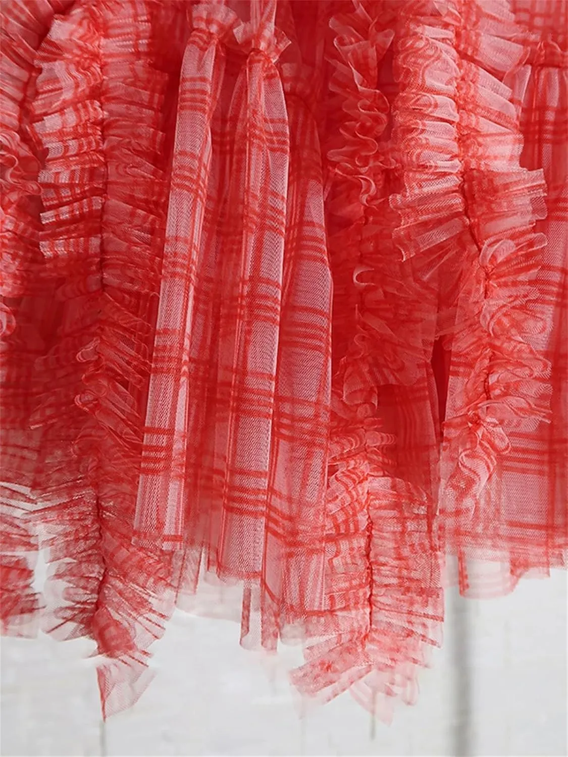 Women's French Pleated Mesh Skirt, Elastic Waist Spring A-Line