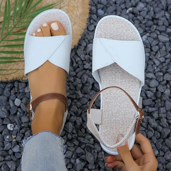 Women's Retro Casual Braided Buckle Flat Sandals 22364739S