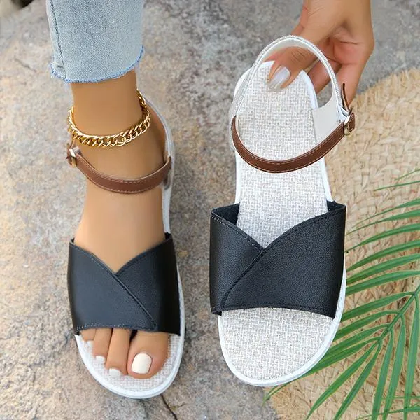 Women's Retro Casual Braided Buckle Flat Sandals 22364739S