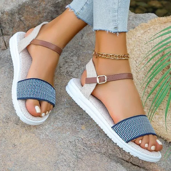 Women's Retro Casual Braided Buckle Flat Sandals 22364739S