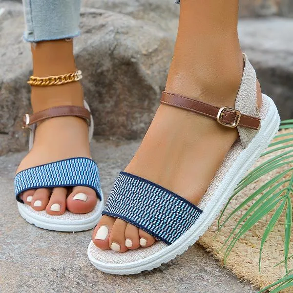 Women's Retro Casual Braided Buckle Flat Sandals 22364739S