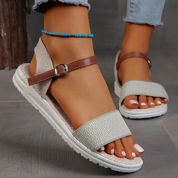 Women's Retro Casual Braided Buckle Flat Sandals 22364739S