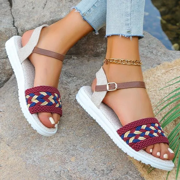 Women's Retro Casual Braided Buckle Flat Sandals 22364739S