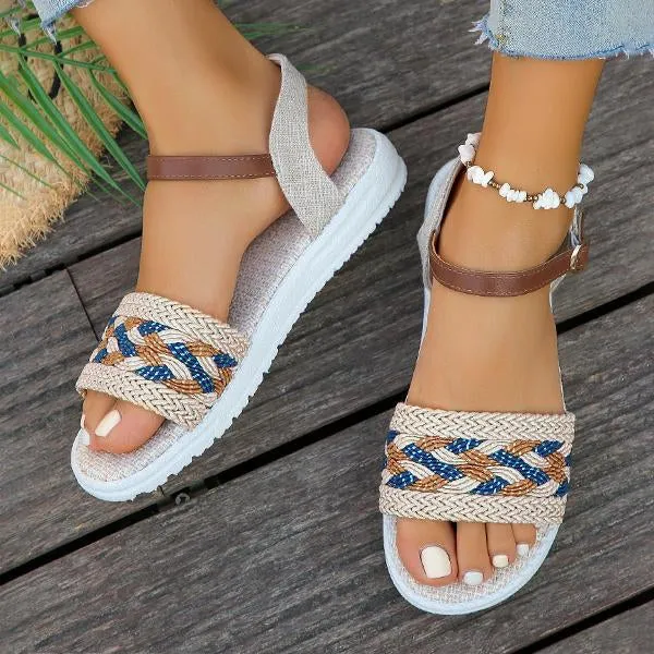 Women's Retro Casual Braided Buckle Flat Sandals 22364739S