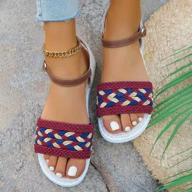 Women's Retro Casual Braided Buckle Flat Sandals 22364739S