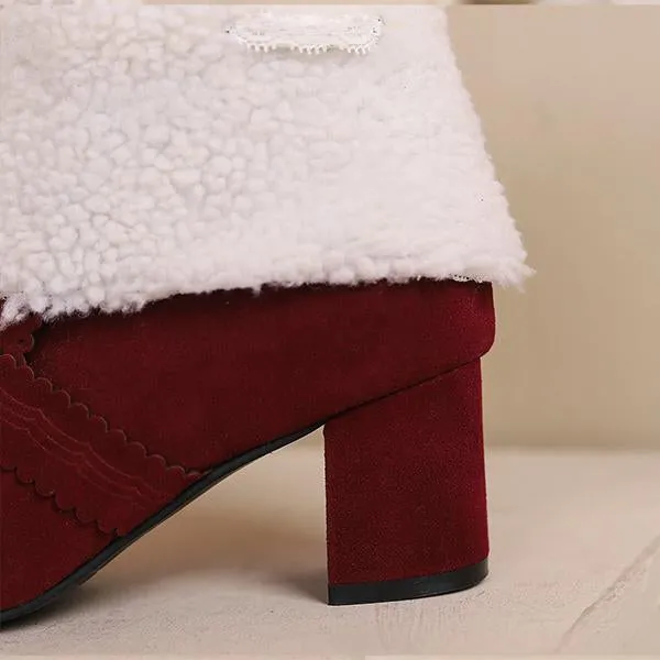 Women's Retro Lace Bow Cotton Lined Block Heel Boots 86052047S