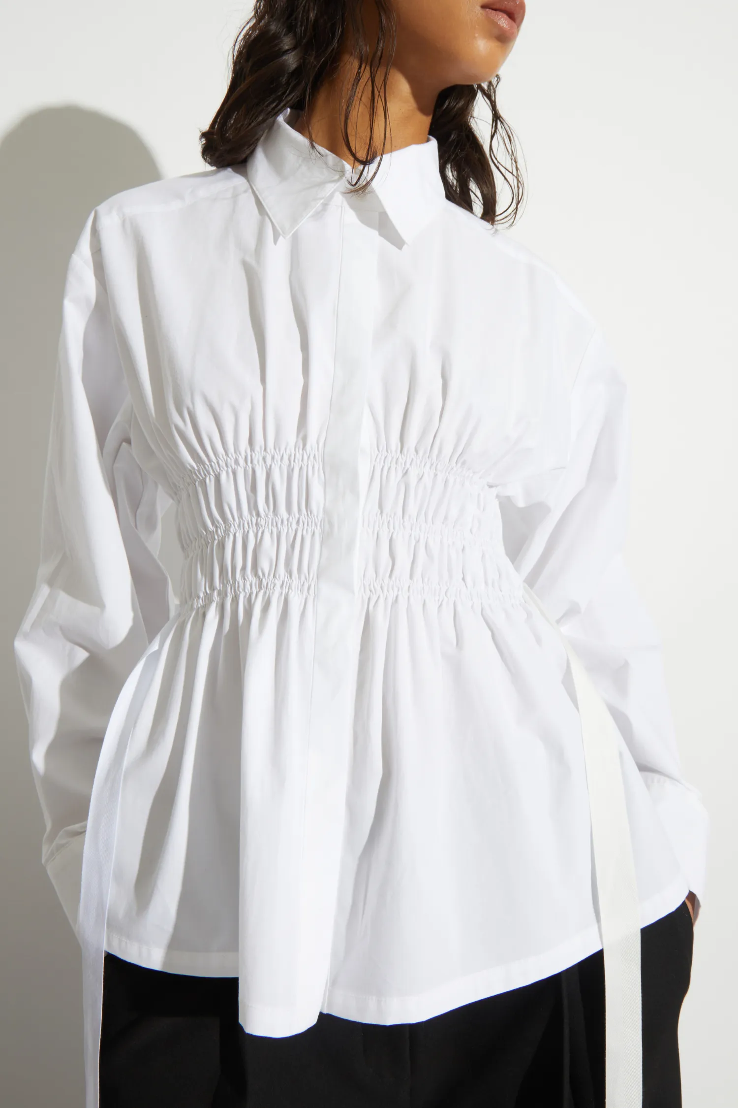 Yvonne Ruched Poplin Blouse, White