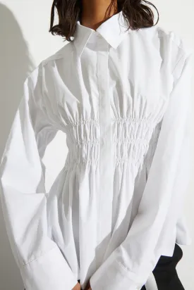 Yvonne Ruched Poplin Blouse, White