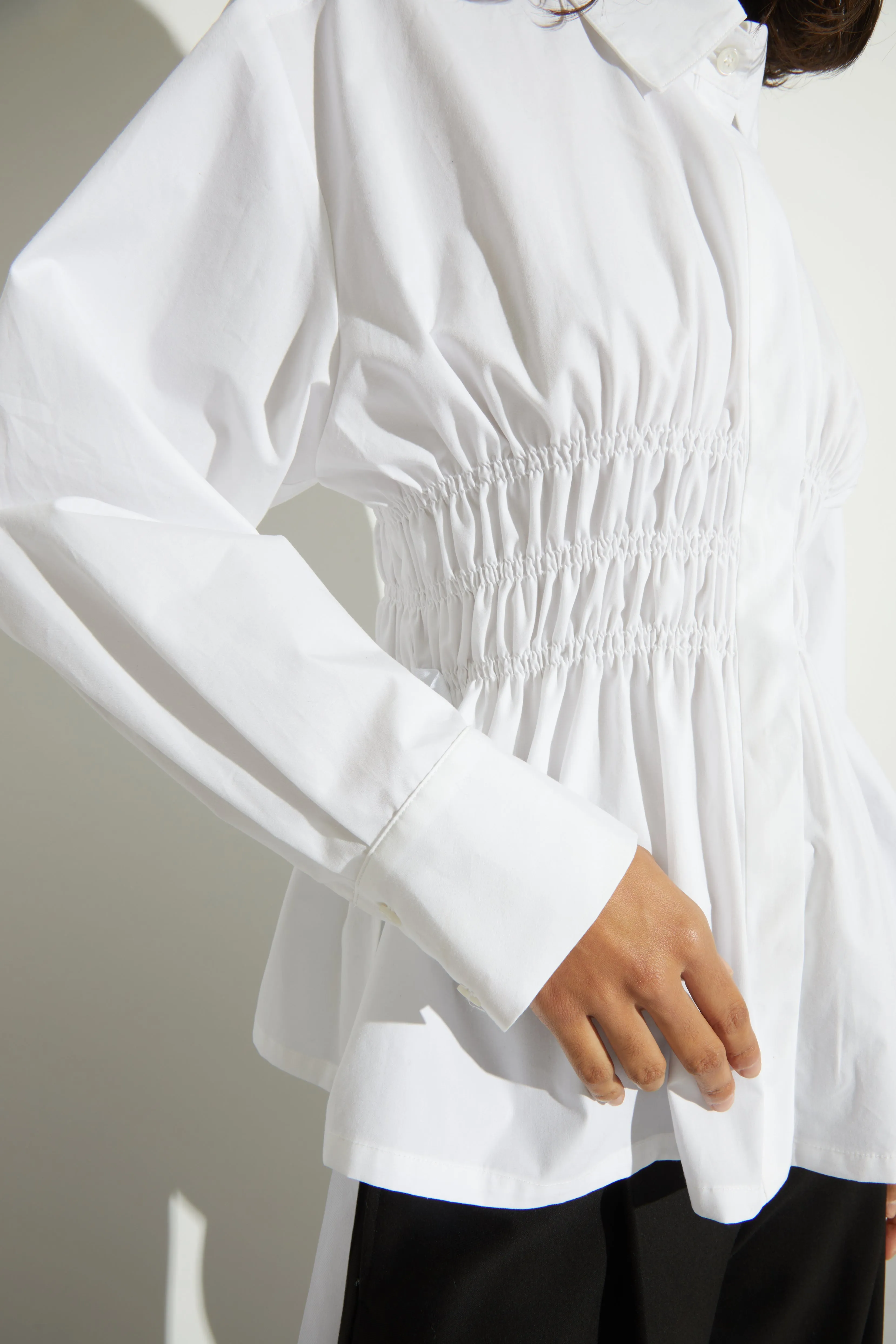 Yvonne Ruched Poplin Blouse, White
