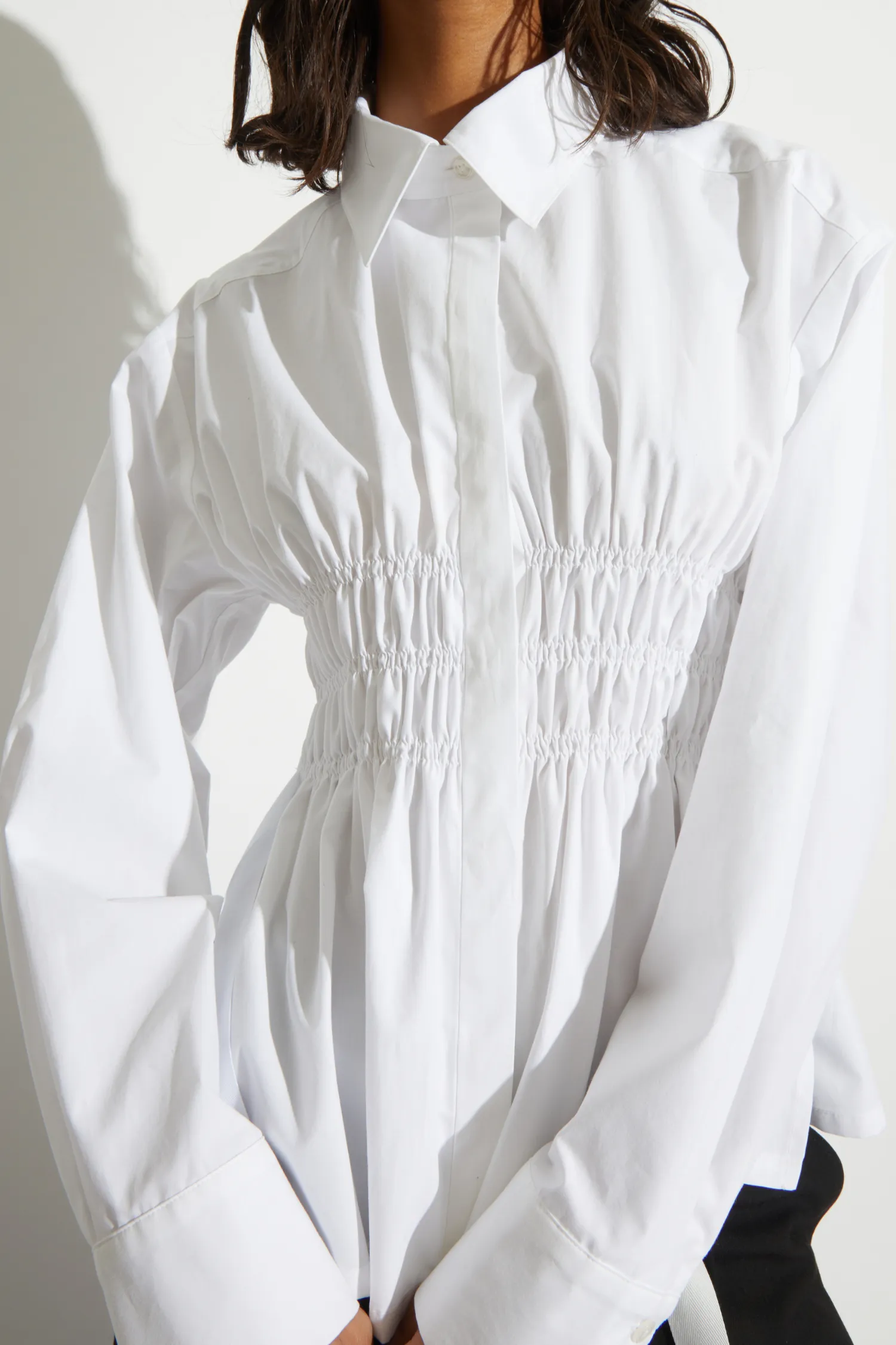 Yvonne Ruched Poplin Blouse, White