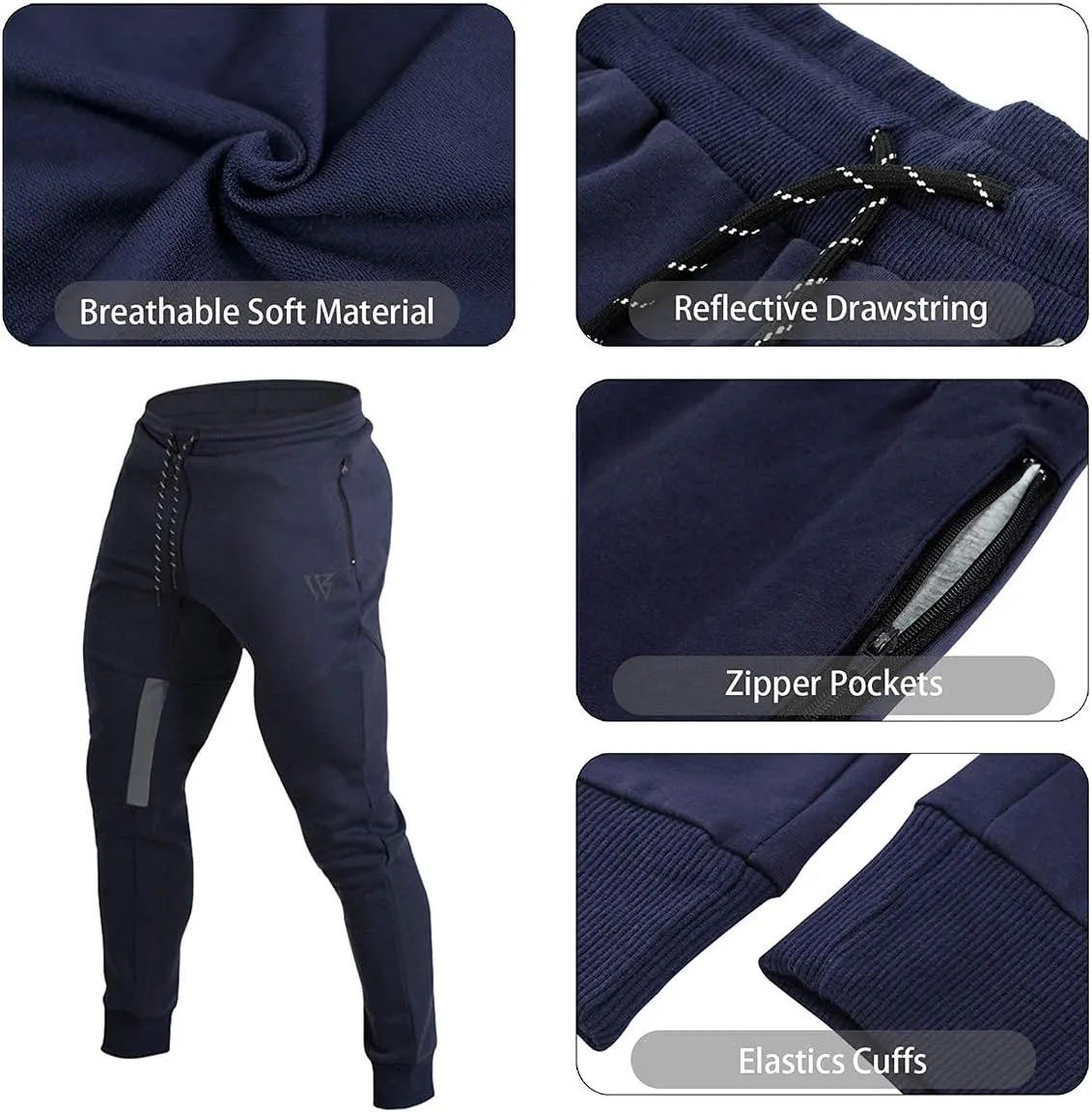 ZENWILL Mens Tapered Workout Running Pants,Gym Jogger Training Sweatpants Slim Fit with Zip Pockets