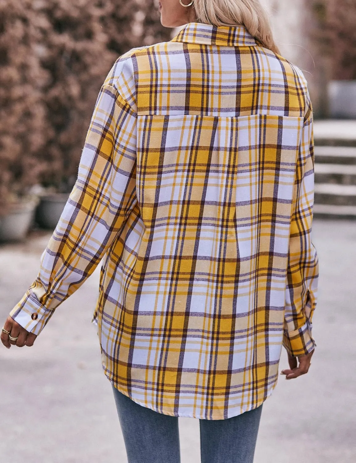 ZILIN Oversized Womens Flannel Plaid Shirts Long Sleeve Button Down Shirt Casual Work Tops