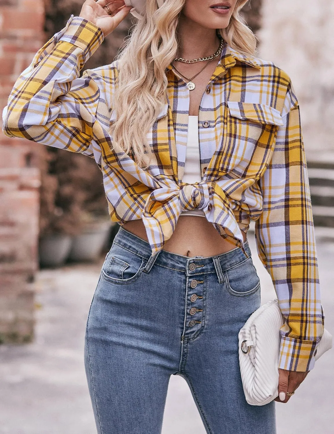 ZILIN Oversized Womens Flannel Plaid Shirts Long Sleeve Button Down Shirt Casual Work Tops