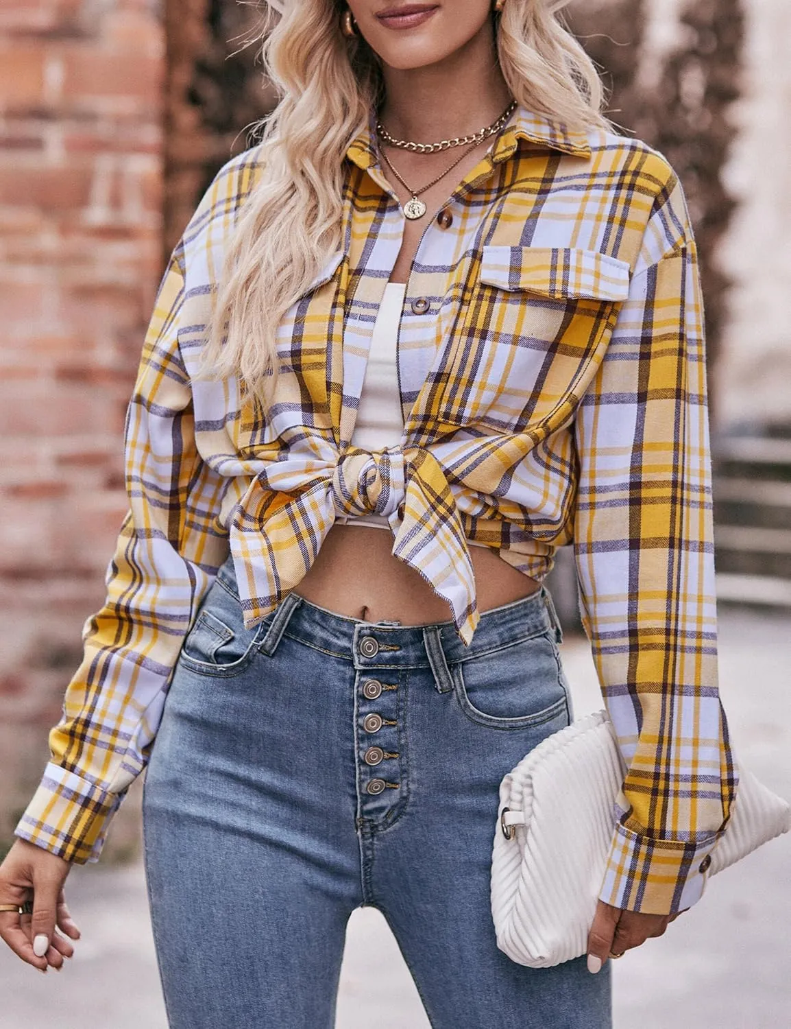 ZILIN Oversized Womens Flannel Plaid Shirts Long Sleeve Button Down Shirt Casual Work Tops